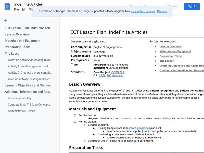 Google for Education: Indefinite Articles Lesson Plan Google for Education: Indefinite Articles Lesson Plan