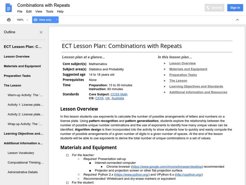 Google for Education: Combinations With Repeats Lesson Plan Google for Education: Combinations With Repeats Lesson Plan