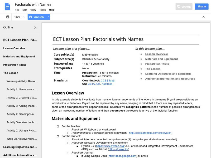 Google for Education: Factorials With Names Lesson Plan Google for Education: Factorials With Names Lesson Plan