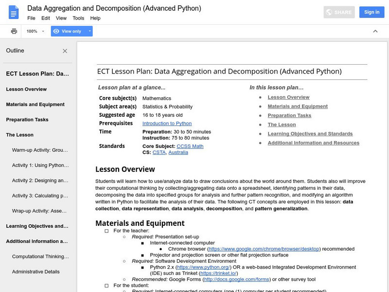 Google for Education: Data Aggregation and Decomposition (Python) Lesson Plan Google for Education: Data Aggregation and Decomposition (Python) Lesson Plan