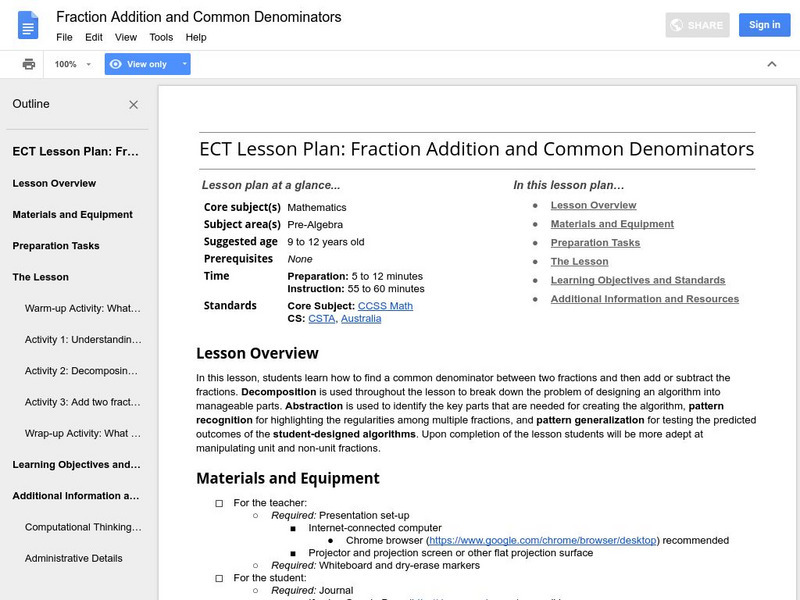 Google for Education: Fraction Addition and Common Denominators Unknown Type Google for Education: Fraction Addition and Common Denominators Unknown Type
