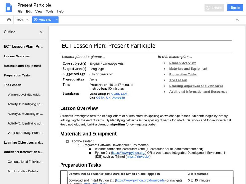 Google for Education: Present Participle Lesson Plan Google for Education: Present Participle Lesson Plan
