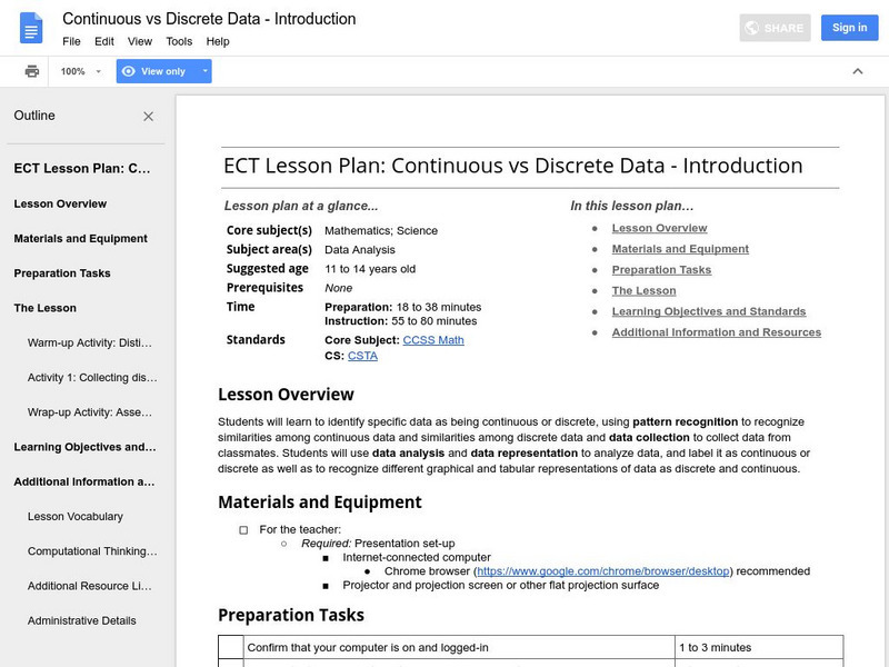 Google for Education: Continuous vs Discrete Data Lesson Plan Google for Education: Continuous vs Discrete Data Lesson Plan