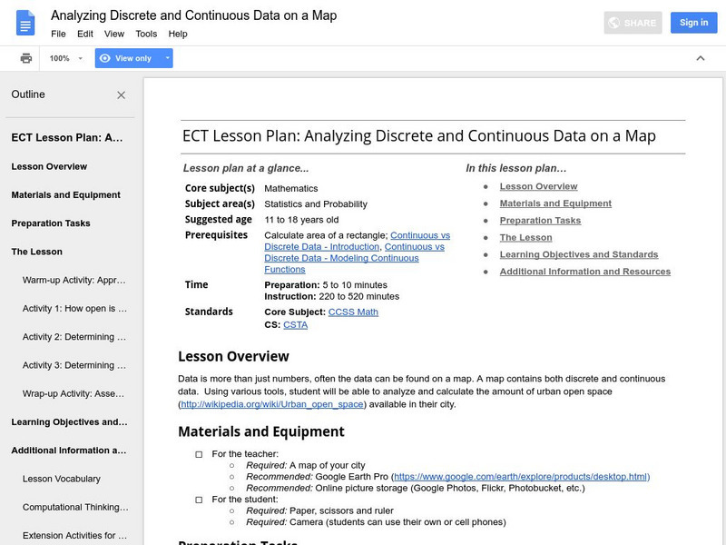 Google for Education: Applying Discrete and Continuous Data in a Map Lesson Plan