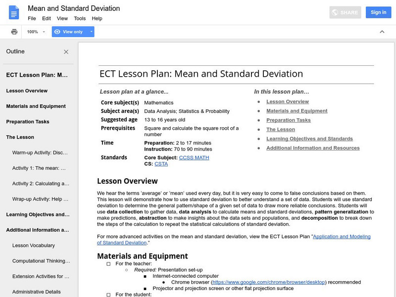 Google for Education: Mean and Standard Deviation Lesson Plan Google for Education: Mean and Standard Deviation Lesson Plan