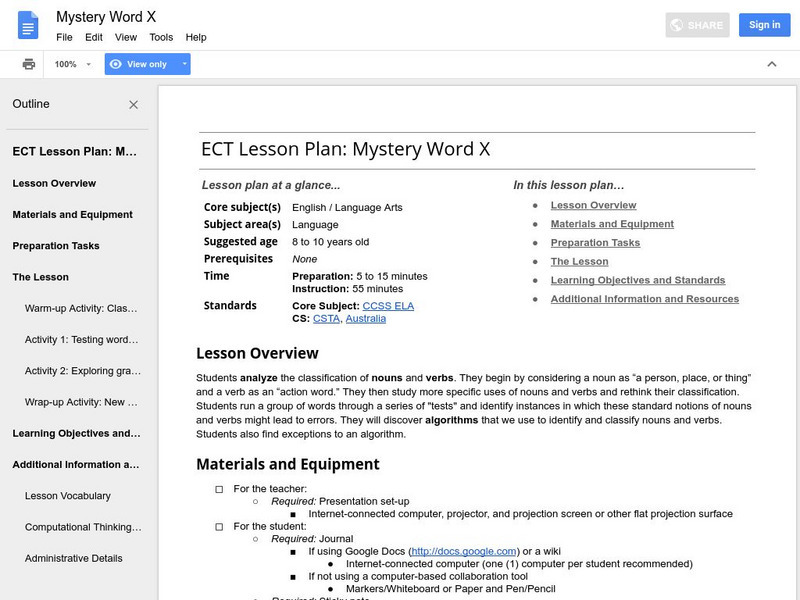 Google for Education: Mystery Word X Lesson Plan Google for Education: Mystery Word X Lesson Plan