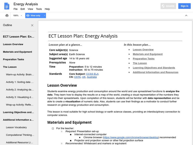 Google for Education: Energy Analysis Lesson Plan Google for Education: Energy Analysis Lesson Plan