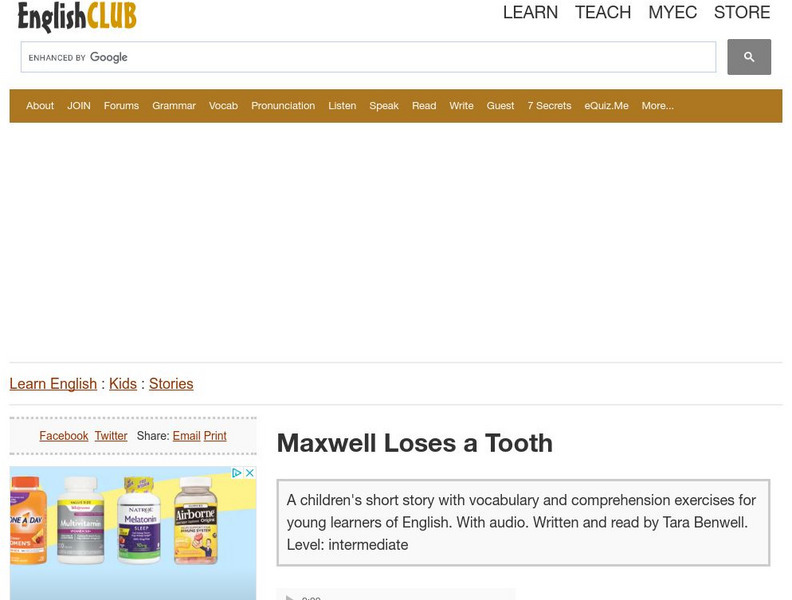 English Club: Learn English: Maxwell Loses a Tooth Activity English Club: Learn English: Maxwell Loses a Tooth Activity
