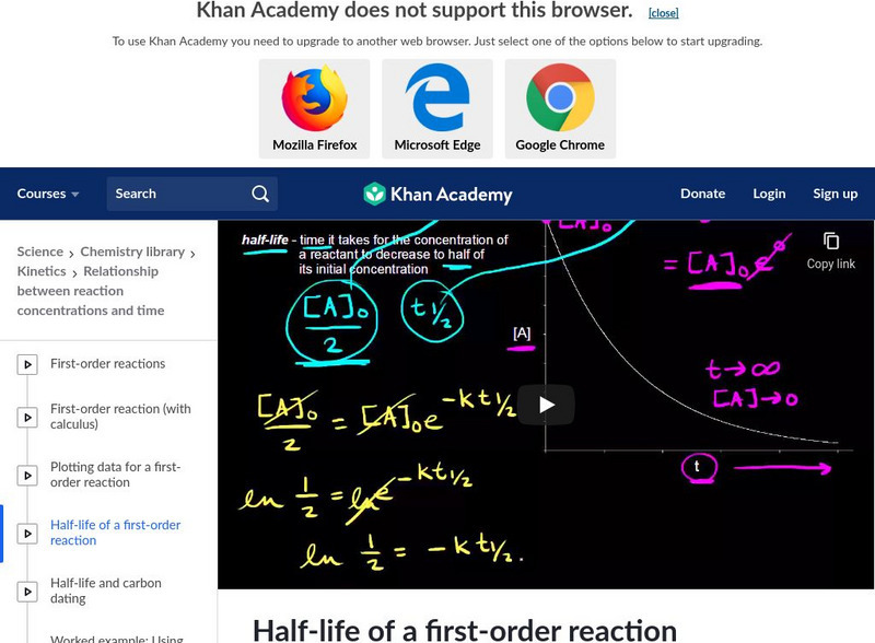 Khan Academy: Half Life of a First Order Reaction Instructional Video