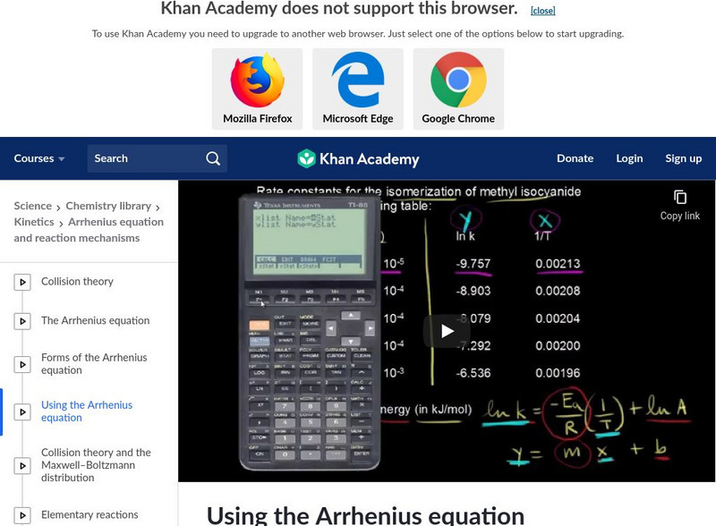 Khan Academy: Using the Arrhenius Equation Instructional Video Khan Academy: Using the Arrhenius Equation Instructional Video