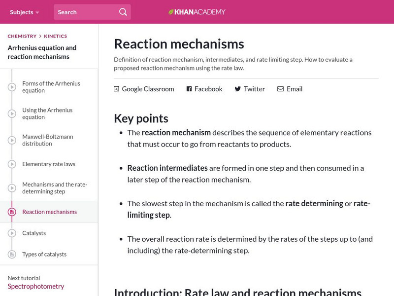 Khan Academy: Reaction Mechanisms Unit Plan