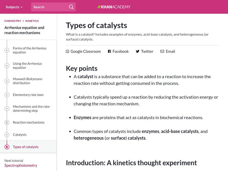 Khan Academy: Types of Catalysts Handout Khan Academy: Types of Catalysts Handout