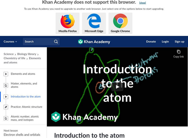 Khan Academy: Biology: Chemistry of Life: Introduction to the Atom Instructional Video Khan Academy: Biology: Chemistry of Life: Introduction to the Atom Instructional Video