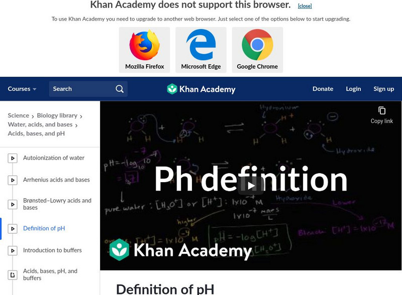 Khan Academy: Biology: Water, Acids, and Bases: Definition of P H Instructional Video Khan Academy: Biology: Water, Acids, and Bases: Definition of P H Instructional Video