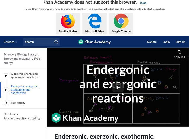 Khan Academy: Biology: Endergonic, Exergonic, Exothermic, and Endothermic Instructional Video