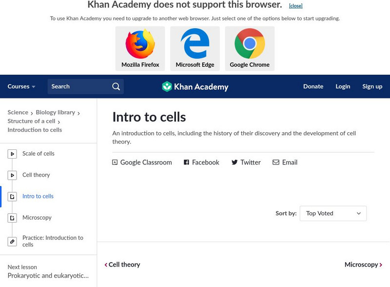 Khan Academy: Biology: Structure of a Cell: Introduction to Cells Article Khan Academy: Biology: Structure of a Cell: Introduction to Cells Article