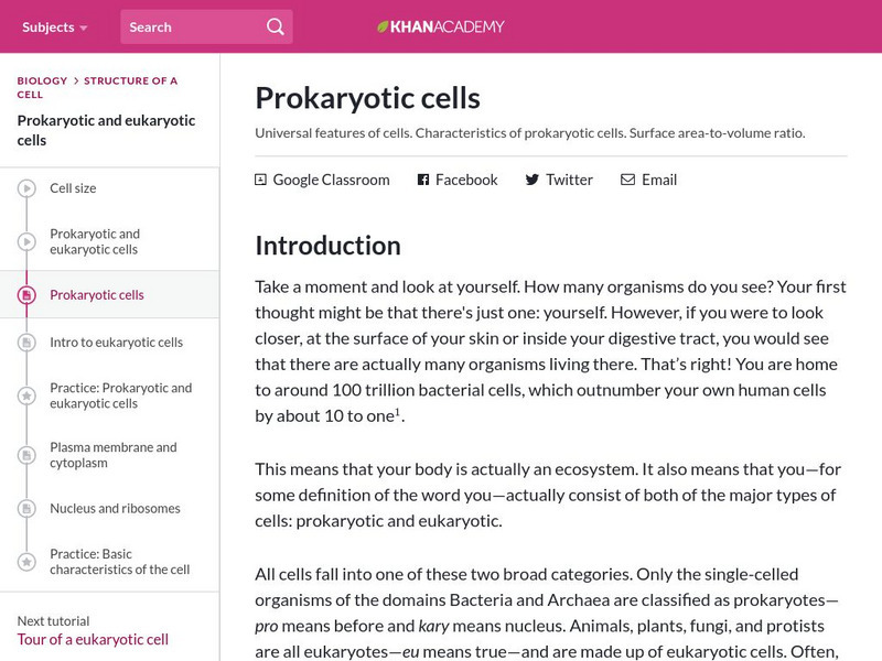 Khan Academy: Biology: Structure of a Cell:prokaryotic Cells Article