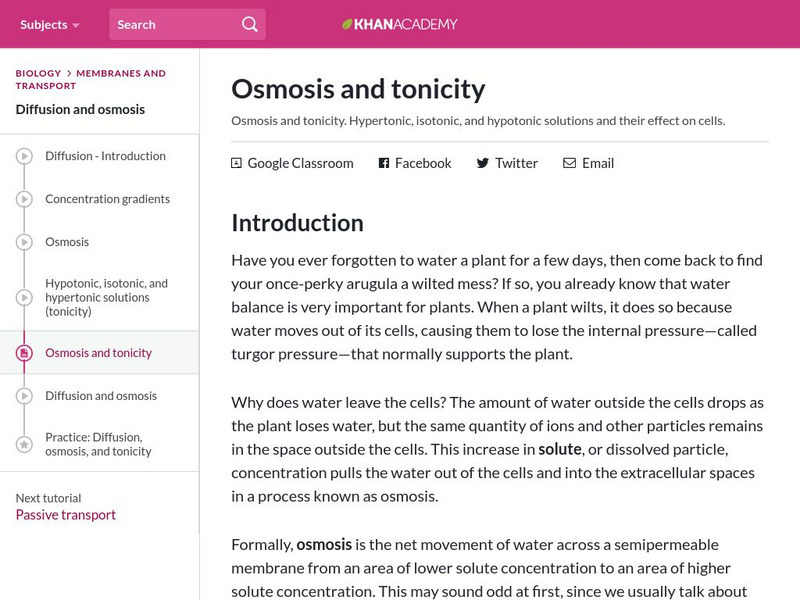 Khan Academy: Osmosis and Tonicity Handout Khan Academy: Osmosis and Tonicity Handout