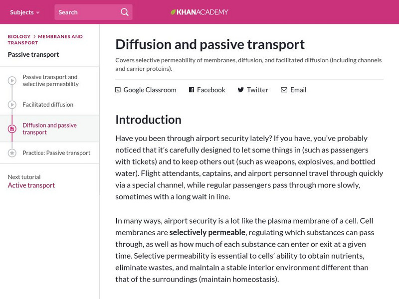 Khan Academy: Diffusion and Passive Transport Handout