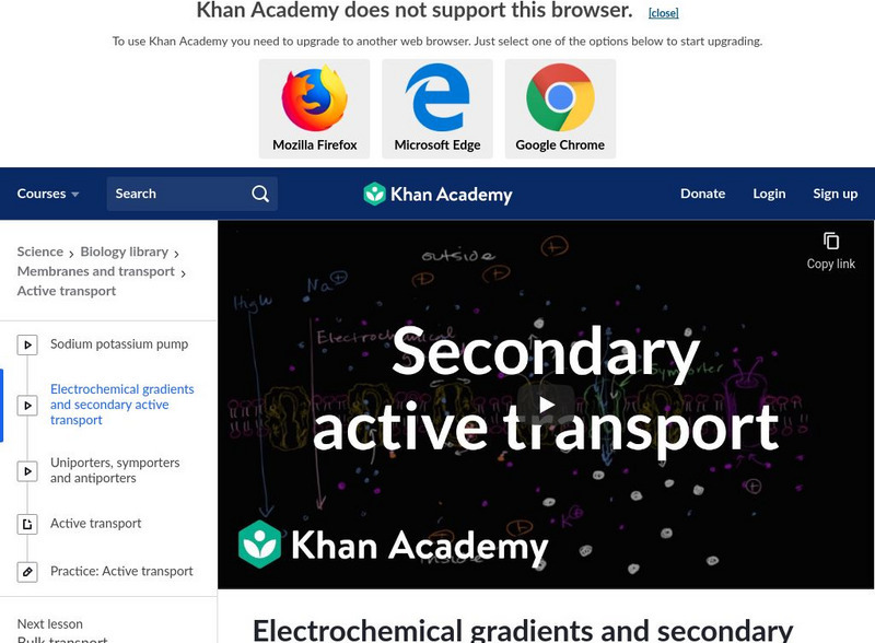 Khan Academy: Electrochemical Gradients and Secondary Active Transport Instructional Video Khan Academy: Electrochemical Gradients and Secondary Active Transport Instructional Video