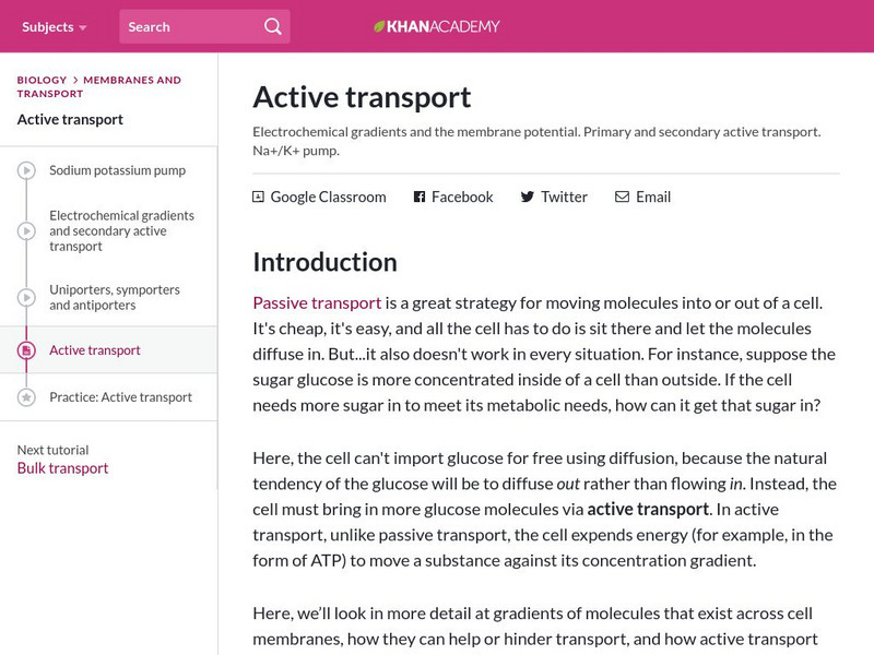 Khan Academy: Active Transport Handout Khan Academy: Active Transport Handout
