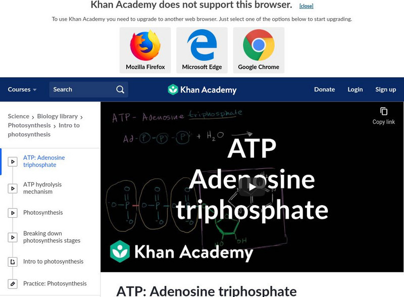 Khan Academy: Atp: Adenosine Triphosphate Instructional Video Khan Academy: Atp: Adenosine Triphosphate Instructional Video
