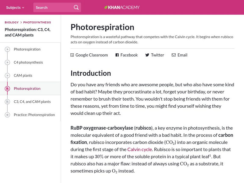 Khan Academy: Photorespiration Handout Khan Academy: Photorespiration Handout