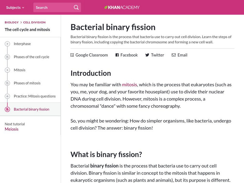 Khan Academy: Bacteria Binary Fission Handout Khan Academy: Bacteria Binary Fission Handout