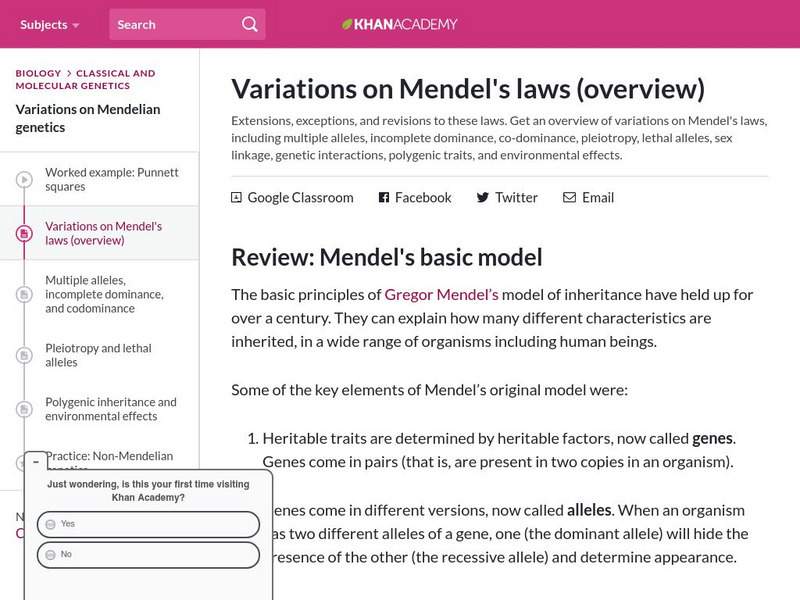 Khan Academy: Variations on Mendel's Laws (Overview) Handout Khan Academy: Variations on Mendel's Laws (Overview) Handout