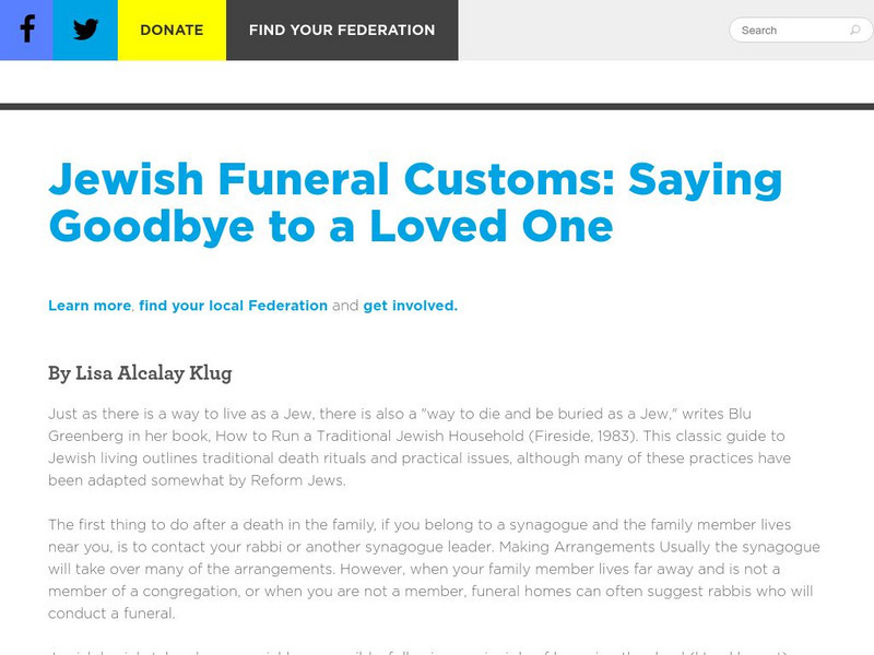 Jewish Federations of North America: Funeral Customs: Say Goodbye to a Loved One Handout Jewish Federations of North America: Funeral Customs: Say Goodbye to a Loved One Handout