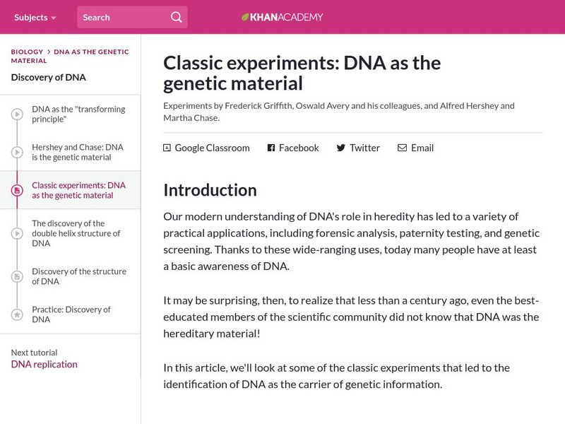 Khan Academy: Classic Experiments: Dna as the Genetic Material eBook Khan Academy: Classic Experiments: Dna as the Genetic Material eBook