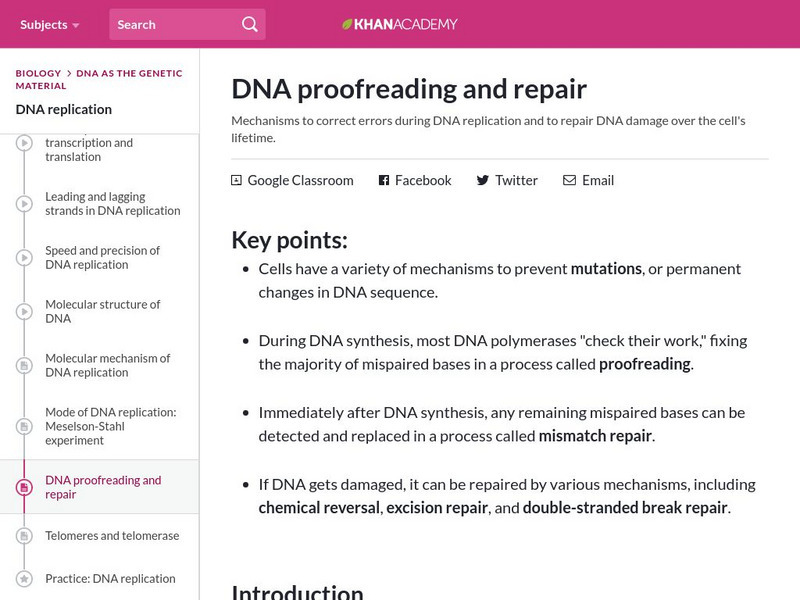 Khan Academy: Dna Proofreading and Repair eBook Khan Academy: Dna Proofreading and Repair eBook