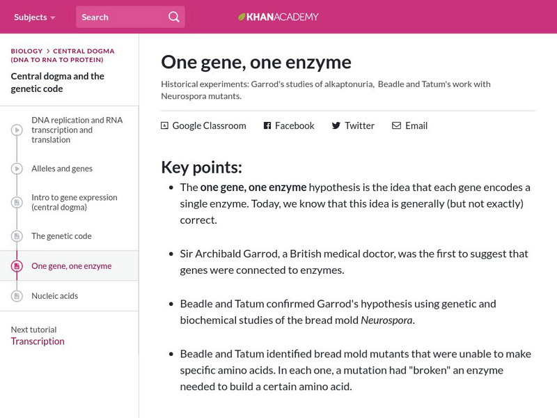 Khan Academy: One Gene, One Enzyme eBook