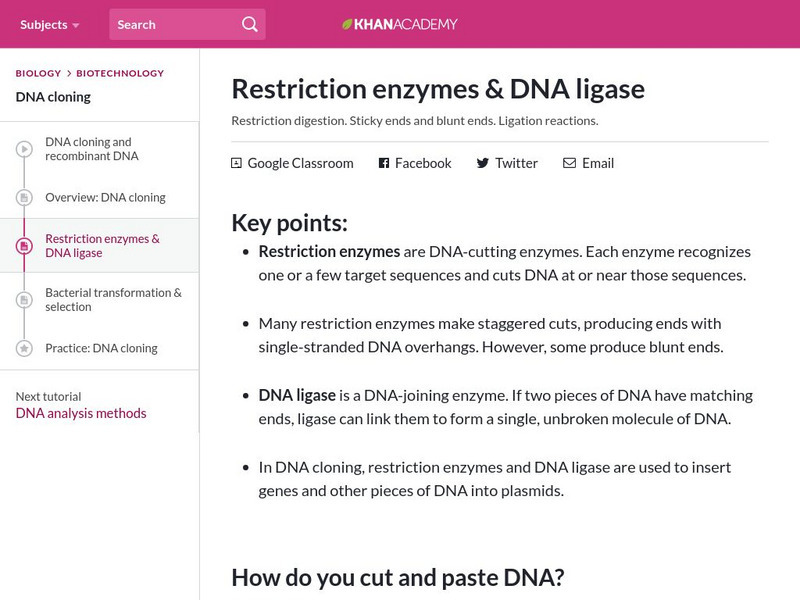 Khan Academy: Restriction Enzymes & Dna Ligase eBook Khan Academy: Restriction Enzymes & Dna Ligase eBook