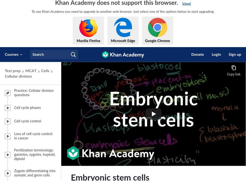 Khan Academy: Embryonic Stem Cells Instructional Video Khan Academy: Embryonic Stem Cells Instructional Video