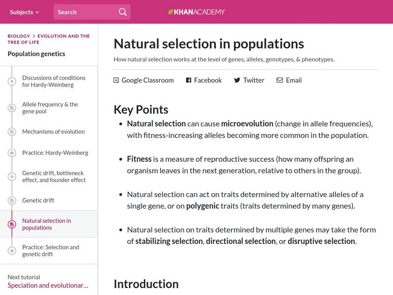 Khan Academy: Natural Selection in Populations eBook Khan Academy: Natural Selection in Populations eBook