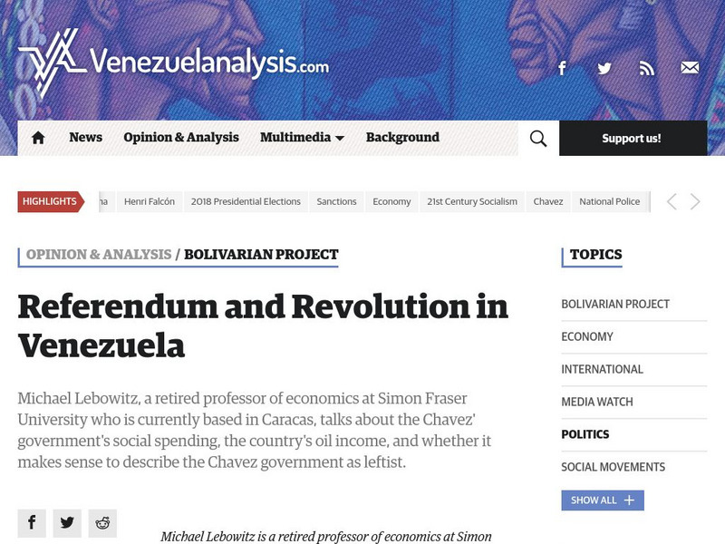 Venezuela Analysis: Referendum and Revolution in Venezuela Primary Venezuela Analysis: Referendum and Revolution in Venezuela Primary