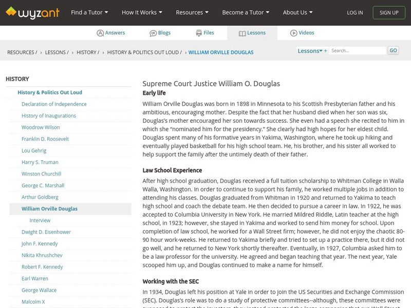 Wyzant: Supreme Court Justice William O. Douglas Handout Wyzant: Supreme Court Justice William O. Douglas Handout