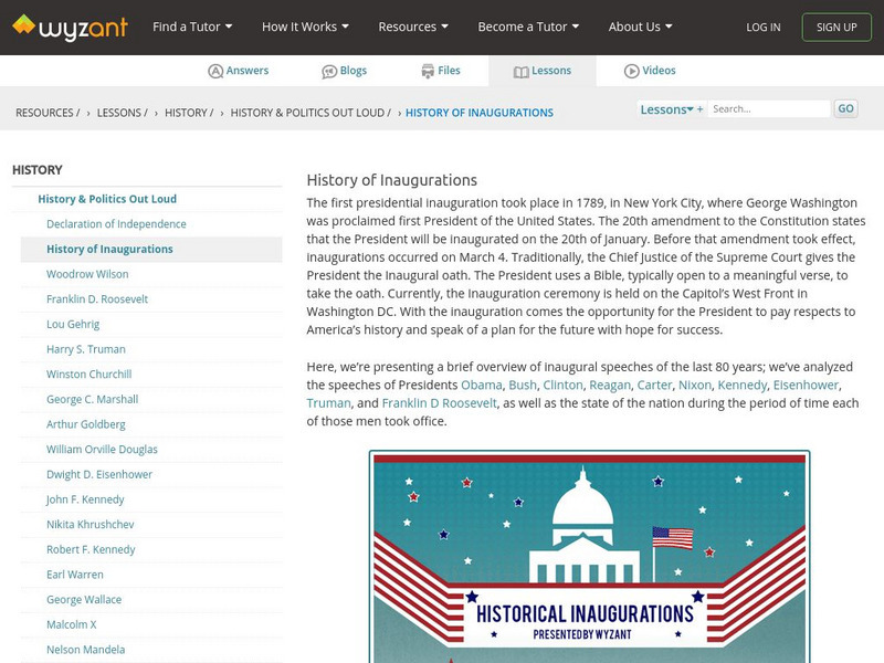 Wyzant: History of Inaugurations Handout Wyzant: History of Inaugurations Handout