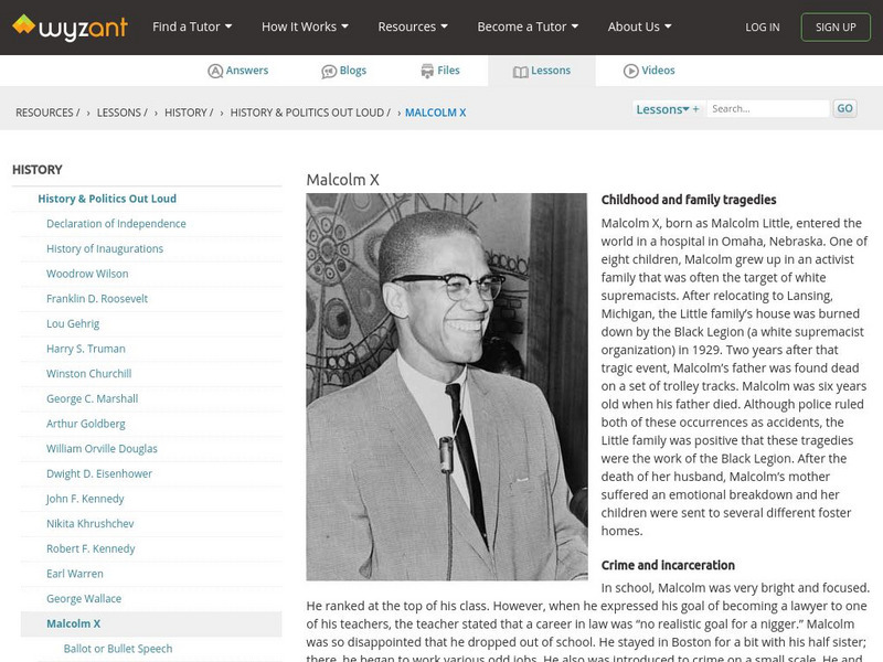 Wyzant: Malcolm X Handout Wyzant: Malcolm X Handout