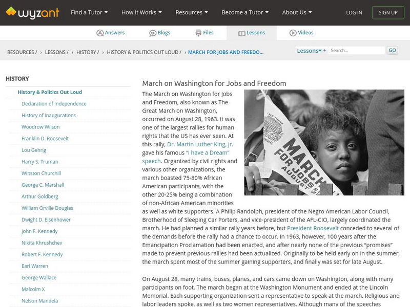 Wyzant: March on Washington for Jobs and Freedom Handout Wyzant: March on Washington for Jobs and Freedom Handout