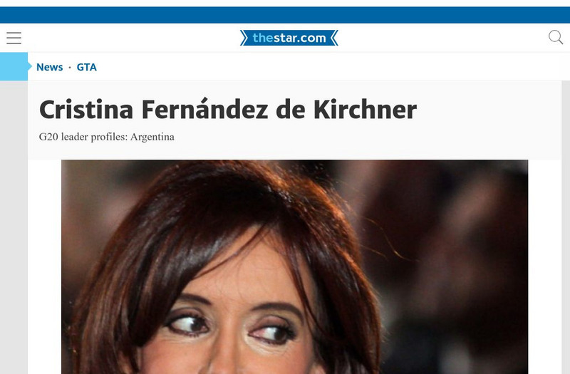 Toronto Star: Portraits of the G20 Leaders: Cristina Fernandez De Kirchner Article Toronto Star: Portraits of the G20 Leaders: Cristina Fernandez De Kirchner Article