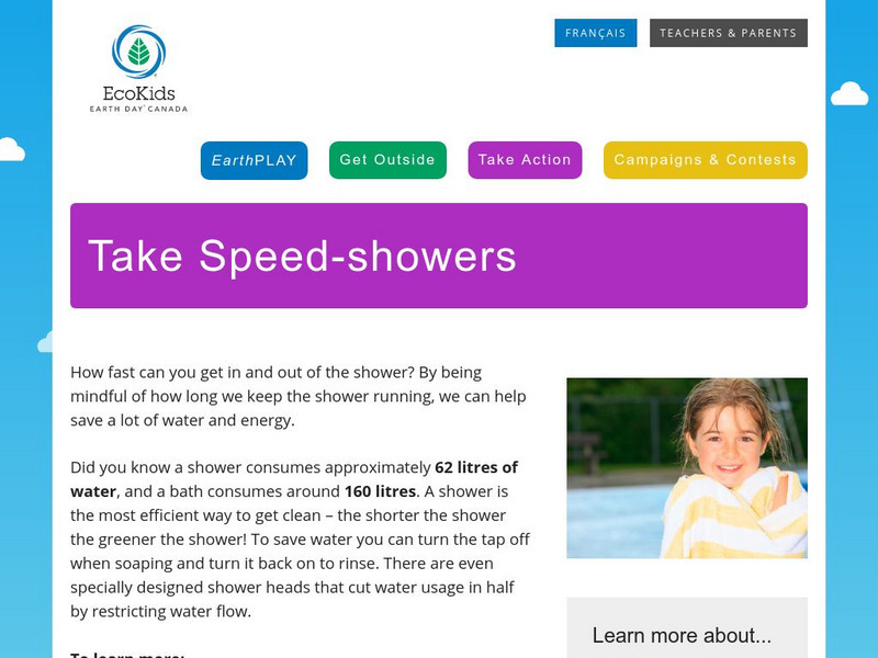Earth Day Canada: Eco Kids: Take Speed Showers Handout Earth Day Canada: Eco Kids: Take Speed Showers Handout