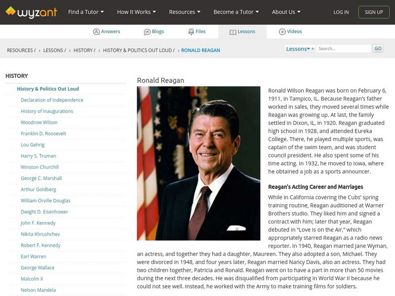 Wyzant: Ronald Reagan Handout Wyzant: Ronald Reagan Handout