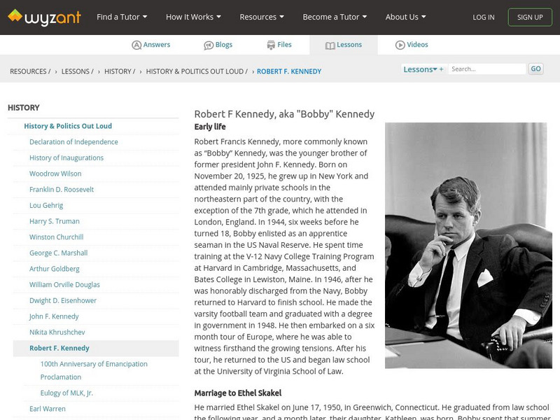 Wyzant: Robert F Kennedy, Aka "Bobby" Kennedy Handout Wyzant: Robert F Kennedy, Aka "Bobby" Kennedy Handout