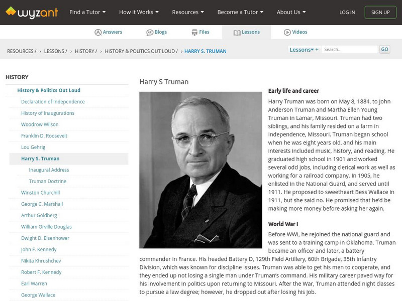 Wyzant: Harry S. Truman Handout Wyzant: Harry S. Truman Handout