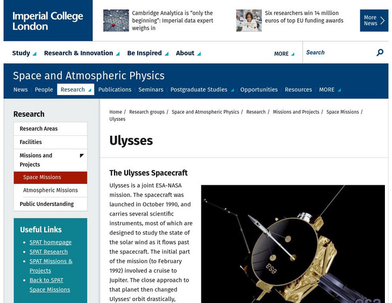 Imperial College London: Space Missions: Ulysses Handout