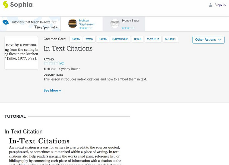 Sophia: In Text Citations: Lesson 7 Unit Plan Sophia: In Text Citations: Lesson 7 Unit Plan