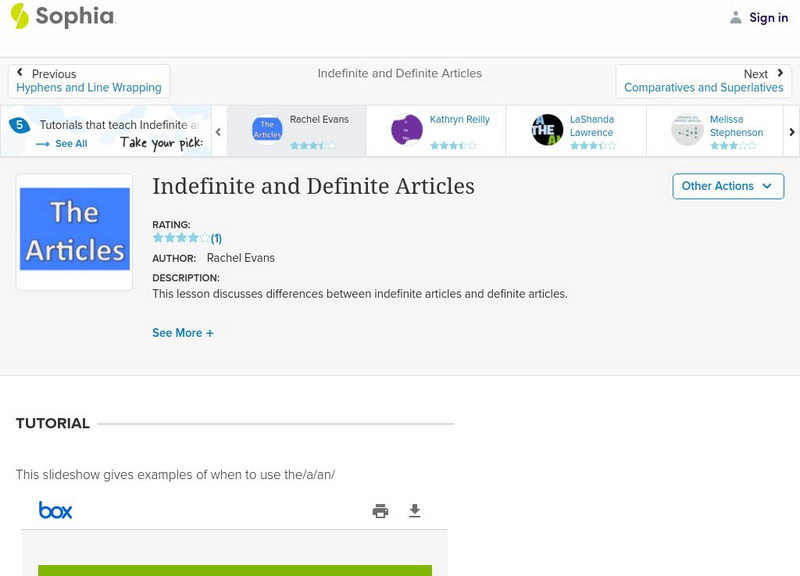 Sophia: Indefinite and Definite Articles: Lesson 3 PPT Sophia: Indefinite and Definite Articles: Lesson 3 PPT