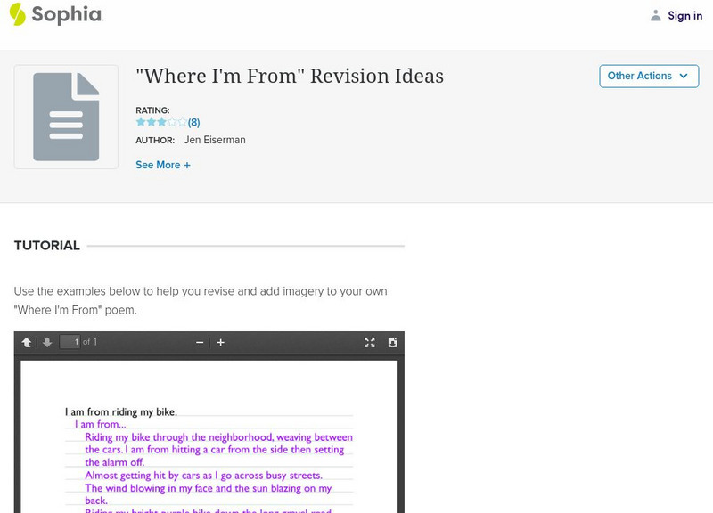 Sophia: "Where I'm From" Revision Ideas Unit Plan Sophia: "Where I'm From" Revision Ideas Unit Plan